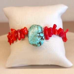 Pulseira cascalho vermelho com ponto azul Coralis 1824