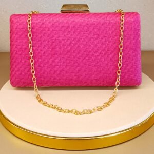 Bolsa festa palha rosa retângular 2552
