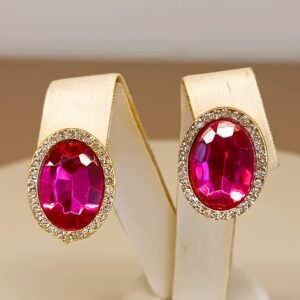 Brinco redondo rosa moldura strass 2892