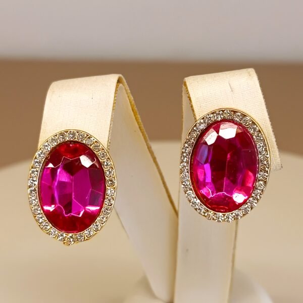 Brinco redondo rosa moldura strass 2892