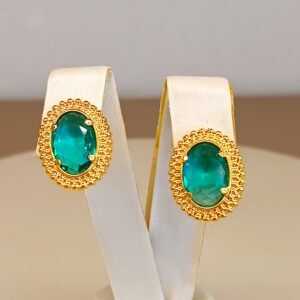 Brinco dourado redondo com zircônia verde 2415