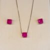 Conjunto prata 925 zircônia quadrada pink 3151