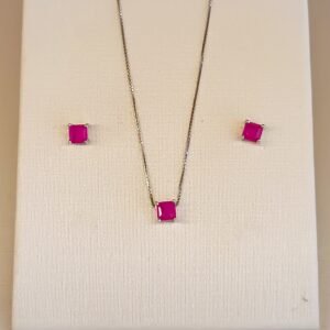 Conjunto prata 925 zircônia quadrada p pink 3165