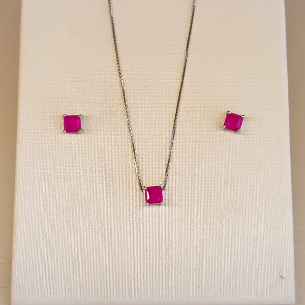 Conjunto prata 925 zircônia quadrada p pink 3165