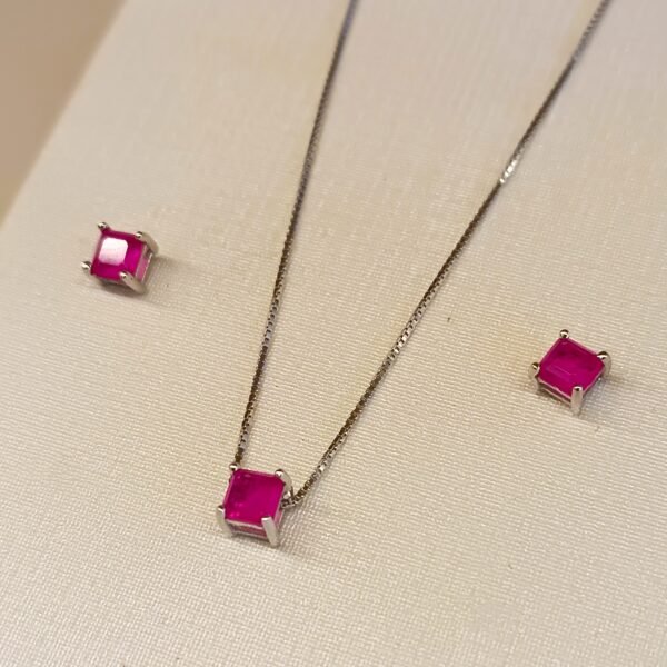 Conjunto prata 925 zircônia quadrada p pink 3165 - Imagem 2