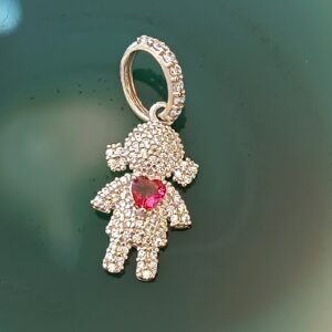 Pingente prata menina cravejado coração rosa 3301