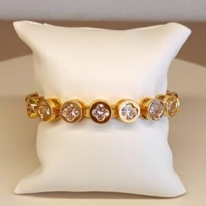 Pulseira dourada trevos zircônia 3056