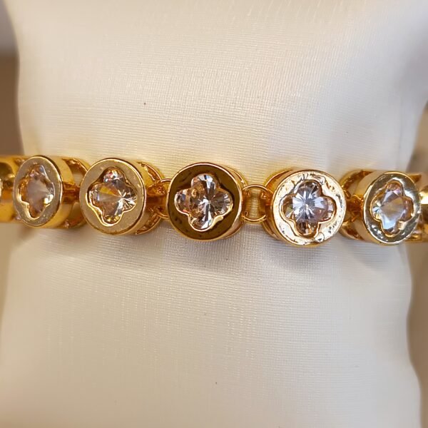 Pulseira dourada trevos zircônia 3056 - Imagem 2