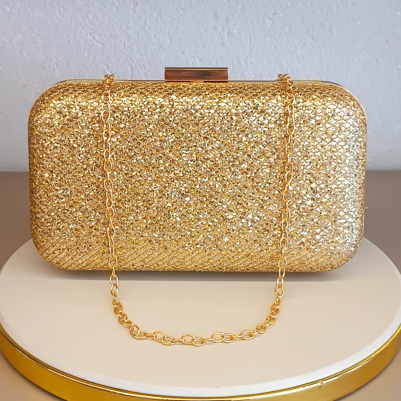Bolsa retangular flocos dourados 3572