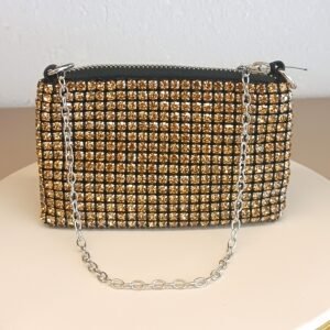 Bolsa malha strass dourada 3566