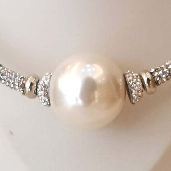 Colar tubo strass branco pingente pérola 3717 - Imagem 2