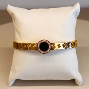 Pulseira dourada fina pedra preta strass 3693