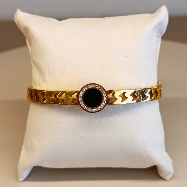 Pulseira dourada fina pedra preta strass 3693