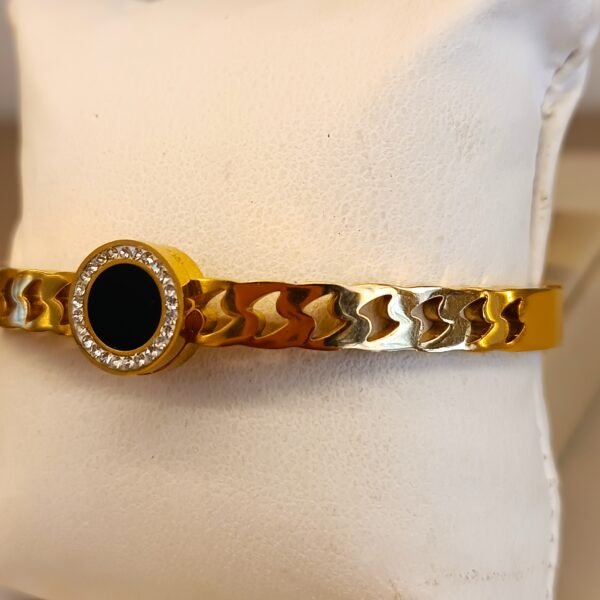 Pulseira dourada fina pedra preta strass 3693 - Imagem 2