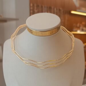 Chocker dourada 3 linhas ondas 4197