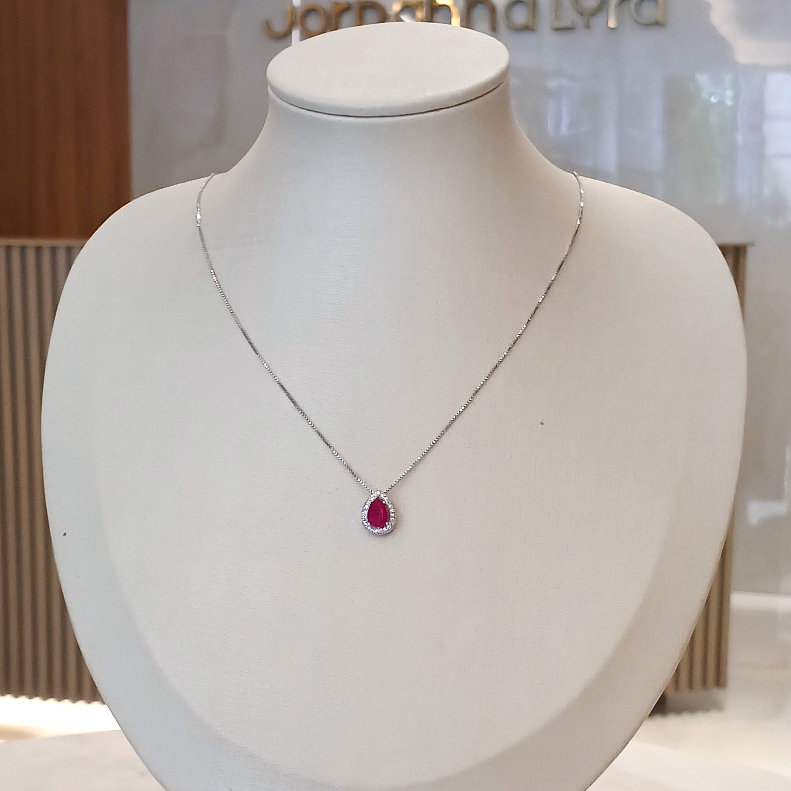 Colar ping gota vermelha prata 925 - 5492