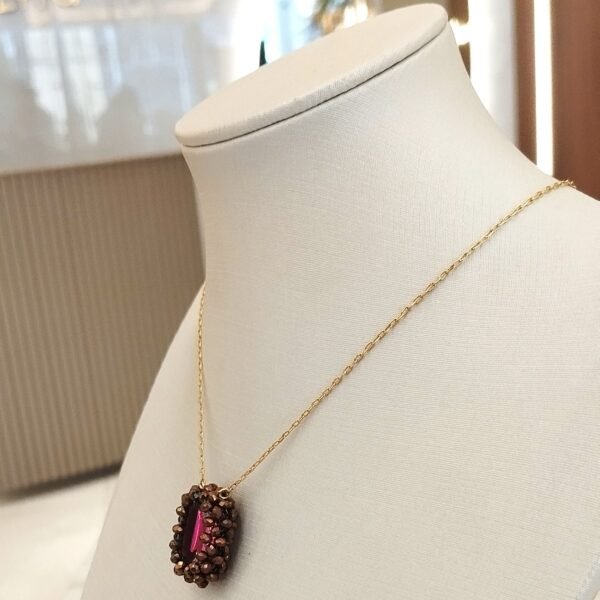 Colar pedra chaton pink cristais marrom - 5530 - Imagem 2