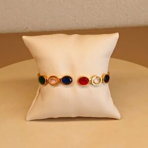 Bracelete dourado inox 6 pontos cores -6076
