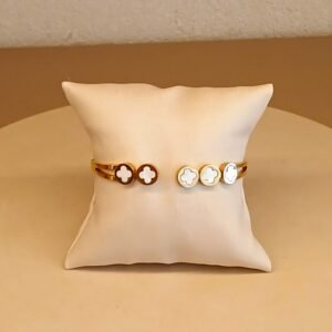 Bracelete dour inox 5 trevo branco - 6093